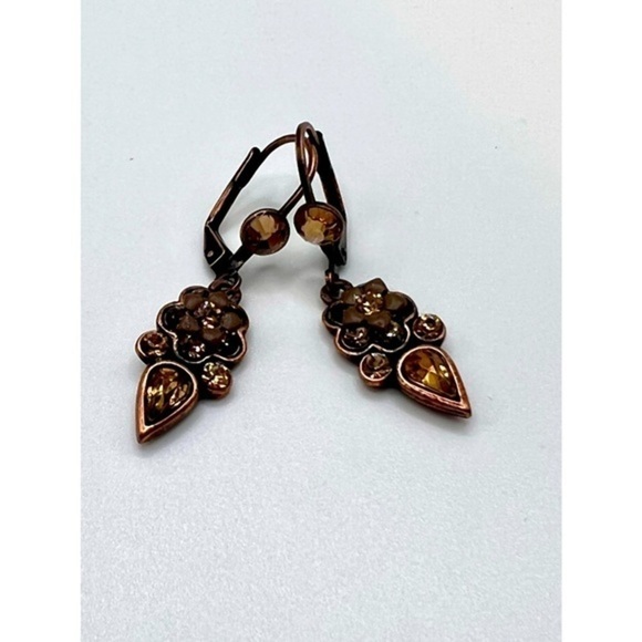 RICH Amber Gold Bronze Crystal Pierced Earrings - Picture 1 of 3